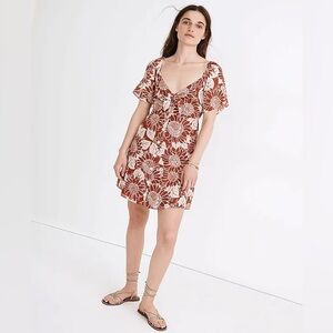 Madewell silk tie front sunflower mini dress